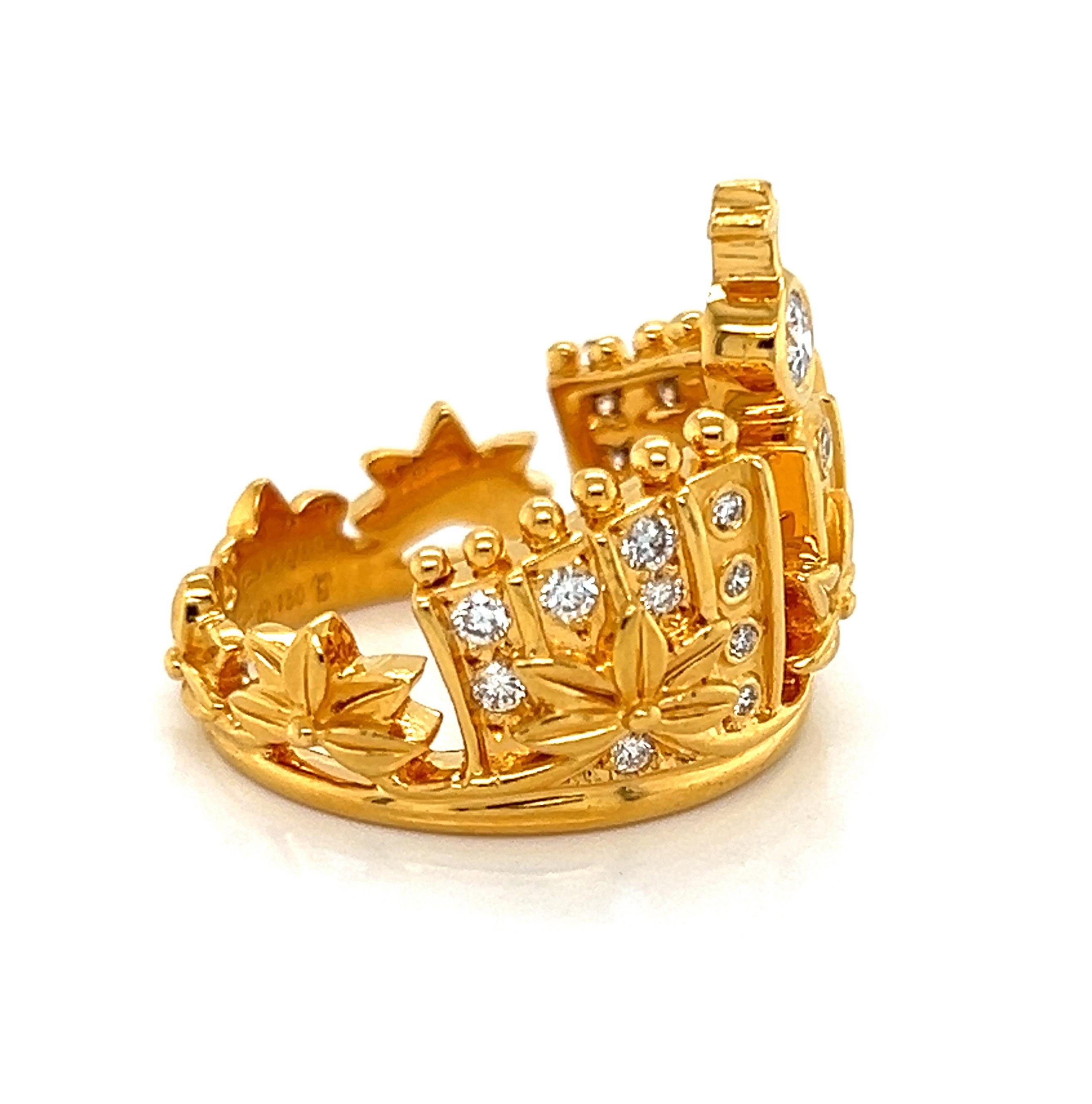 For Sale:  Carrera y Carrera Mi Princes Crown Diamond 18k Yellow Gold Ring - Size 6 7