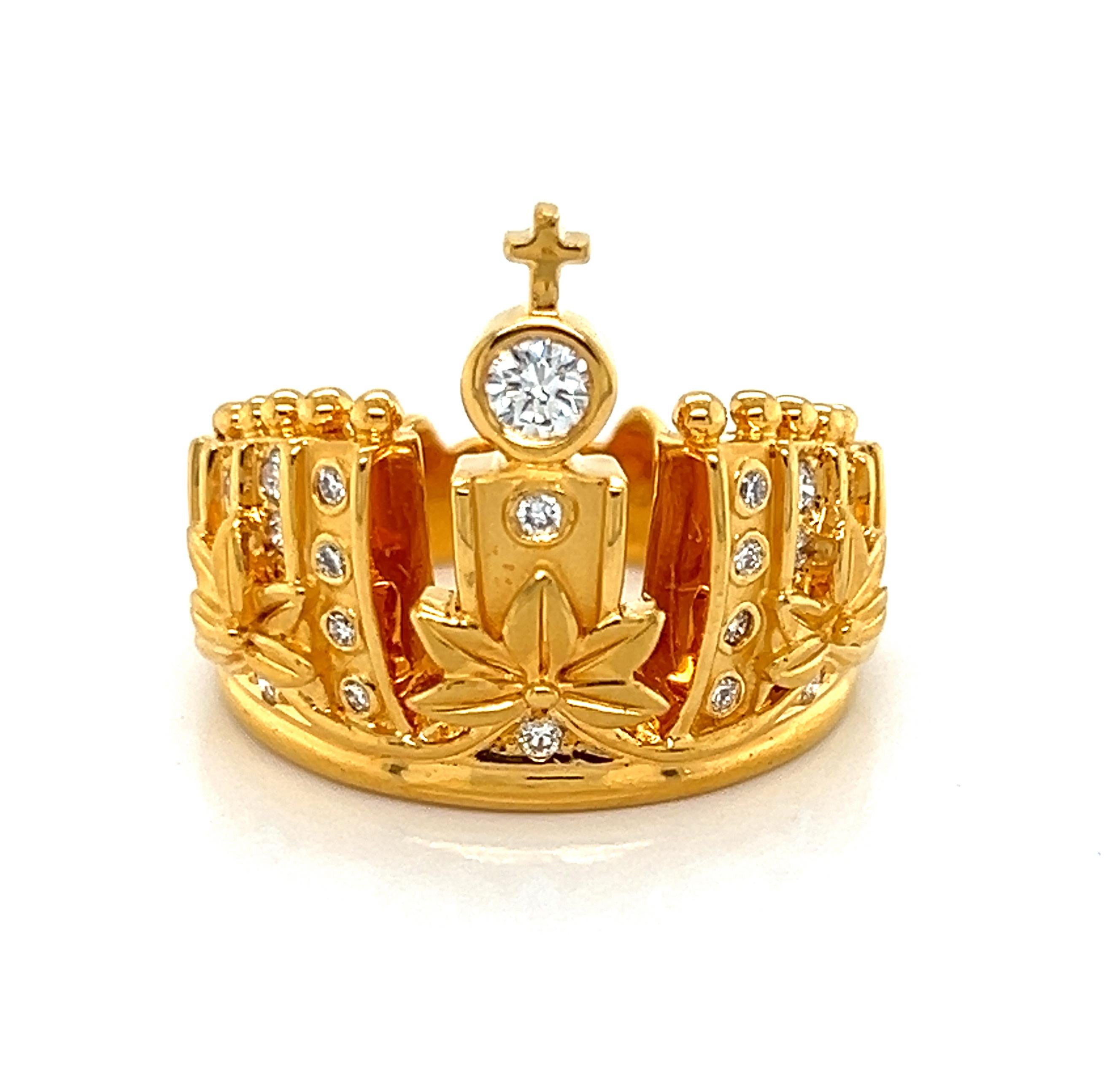For Sale:  Carrera y Carrera Mi Princes Crown Diamond 18k Yellow Gold Ring - Size 6 9