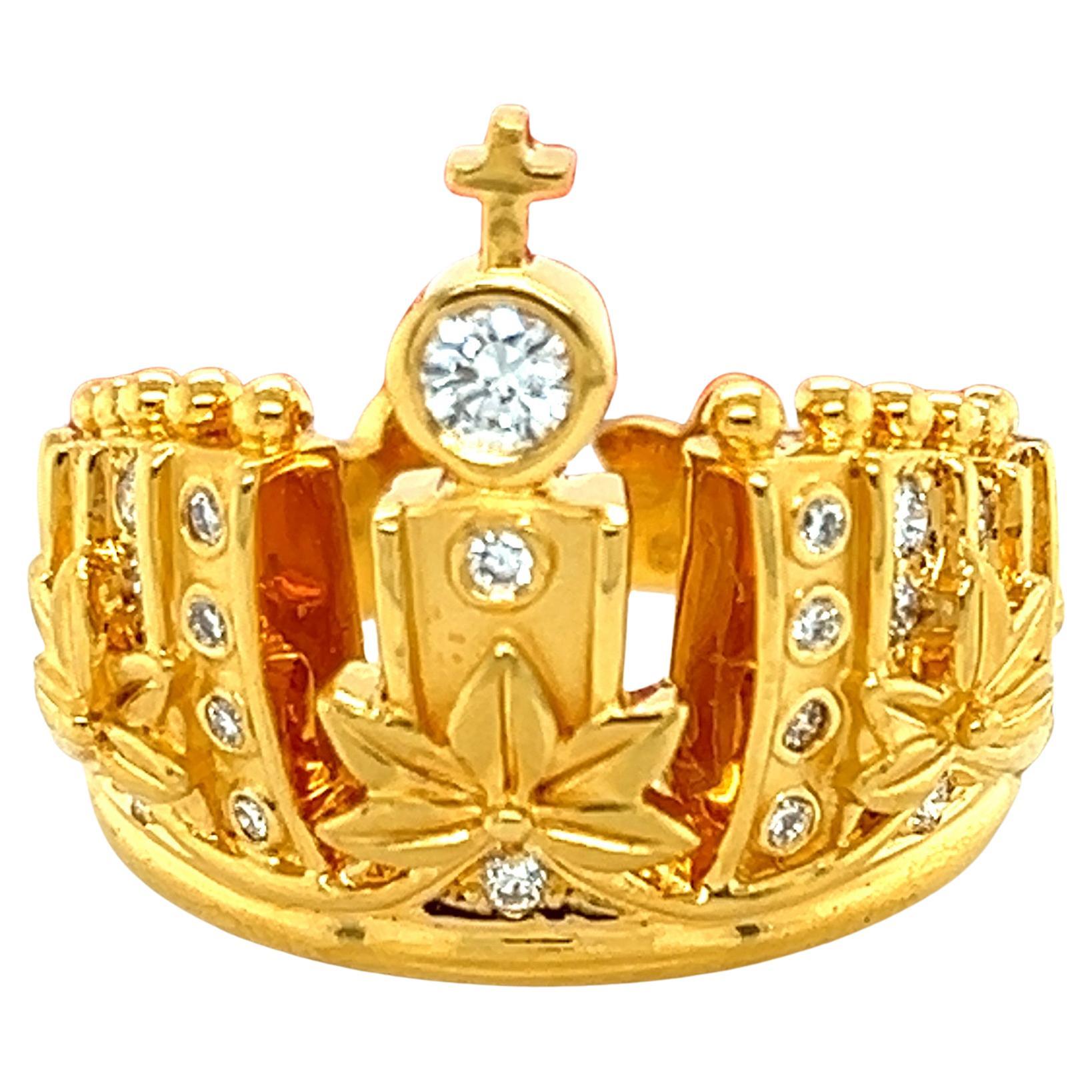 For Sale:  Carrera y Carrera Mi Princes Crown Diamond 18k Yellow Gold Ring - Size 6