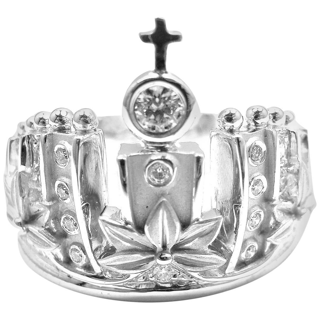 Carrera y Carrera Mi Princess Crown Diamond White Gold Ring For Sale