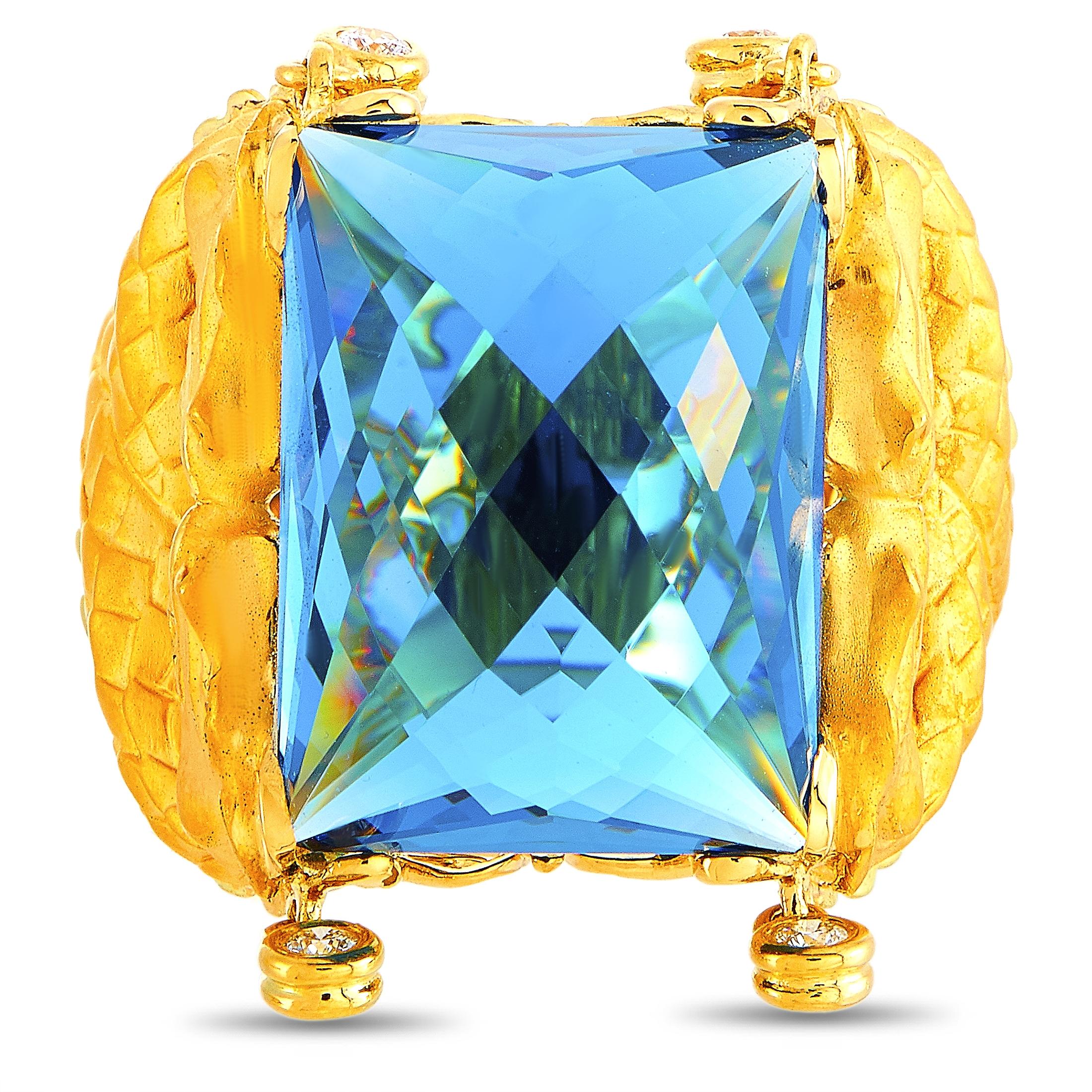 Carrera y Carrera Nanking 18 Karat Gold 0.20 Carat Diamond and Blue Topaz Ring In New Condition In Southampton, PA