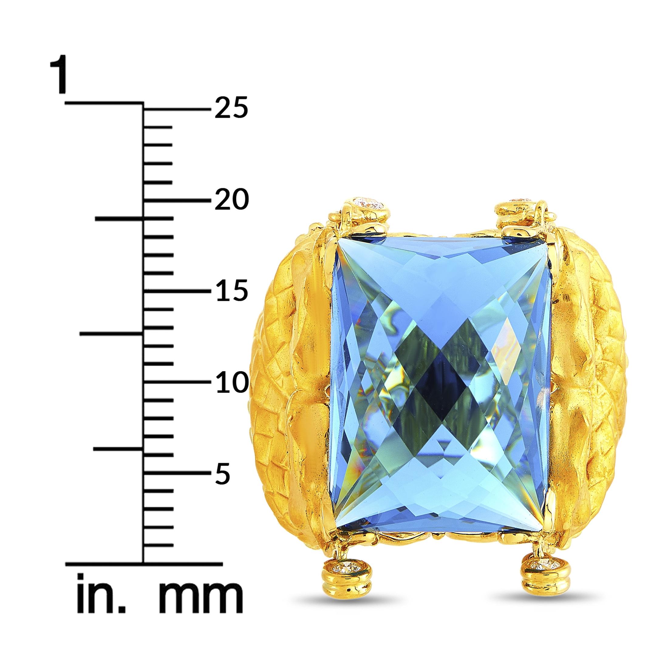Carrera y Carrera Nanking 18 Karat Gold 0.20 Carat Diamond and Blue Topaz Ring 2