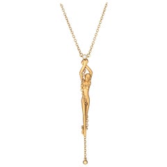 Carrera y Carrera Nude Woman Necklace Estate 18 Karat Yellow Gold Diamond Chain