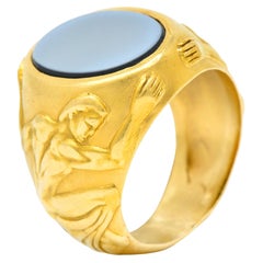 Carrera Y Carrera Onyx Agate 18 Karat Gold Atlas Signet Ring