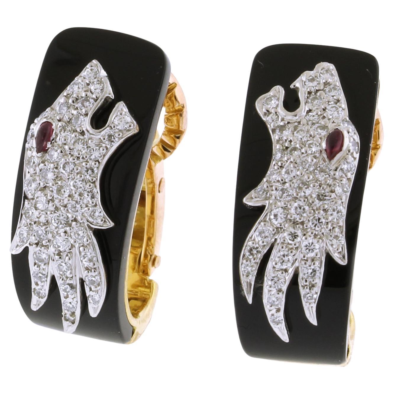 Carrera y Carrera Onyx and Diamond Panther Earrings