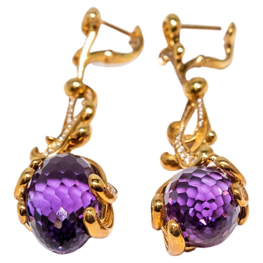 Carrera y Carrera Origen Ohrring aus Gelbgold mit 0,62 Karat Diamanten und Amethyst im Angebot