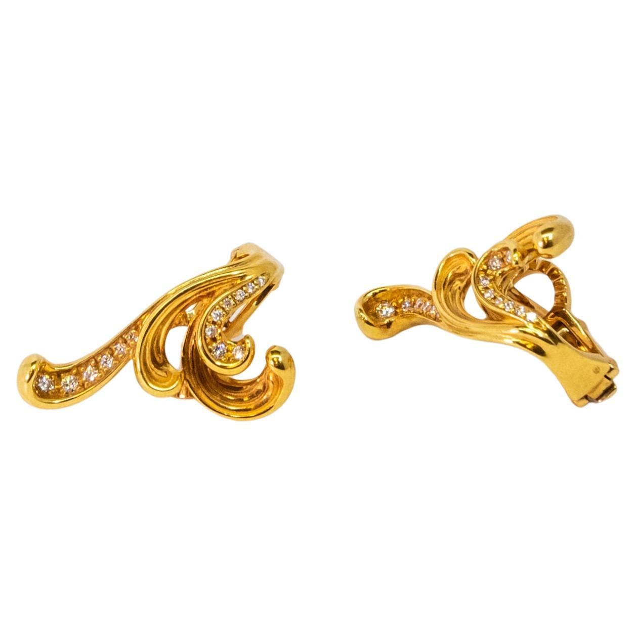 Carrera y Carrera, boucles d'oreilles Origen en or jaune 18 carats et diamants, 10068451 en vente