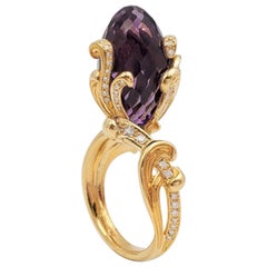 Carrera y Carrera Origin Diamond Amethyst 18k Yellow Gold Flower Bud Ring