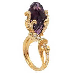 Carrera y Carrera Origin Diamond Amethyst 18k Yellow Gold Flower Bud Ring
