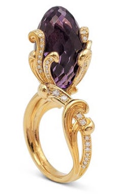 Carrera y Carrera Origin Diamant Amethyst 18k Gelbgold Blumenknospenring mit Diamanten