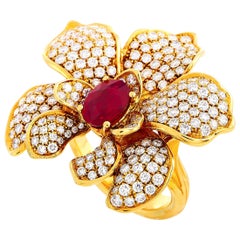 Anillo Carrera y Carrera Orquídeas Oro 18 Kilates 2,95 Quilates Diamante y Rubí