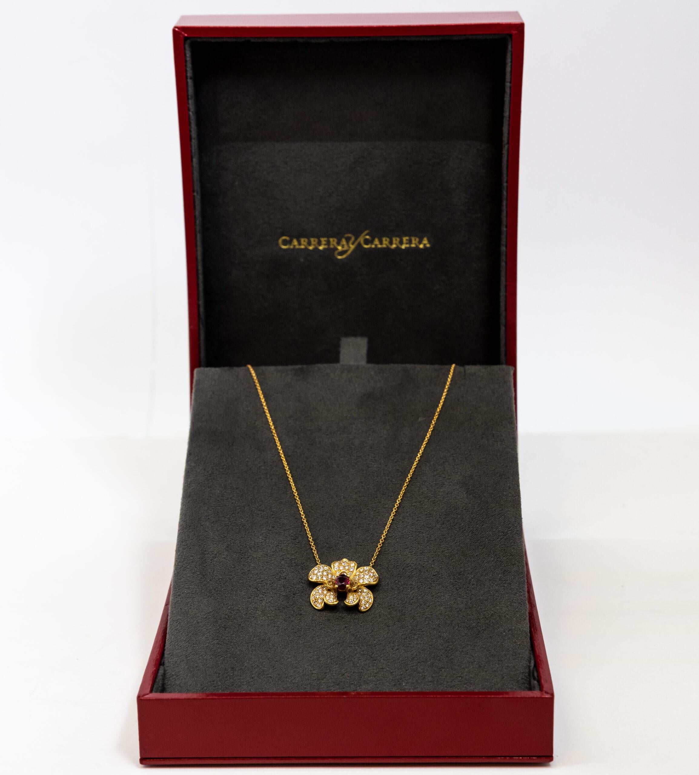 Carrera y Carrera Orquideas 18k Yellow Gold & Ruby Pendant, 10076575 In New Condition For Sale In North Miami Beach, FL