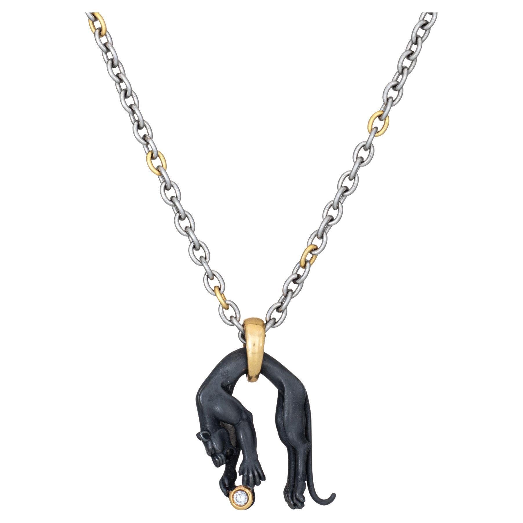 Carrera y Carrera Panther Collana Diamante Oro 18k Acciaio Firmata Gioielli anni 2000