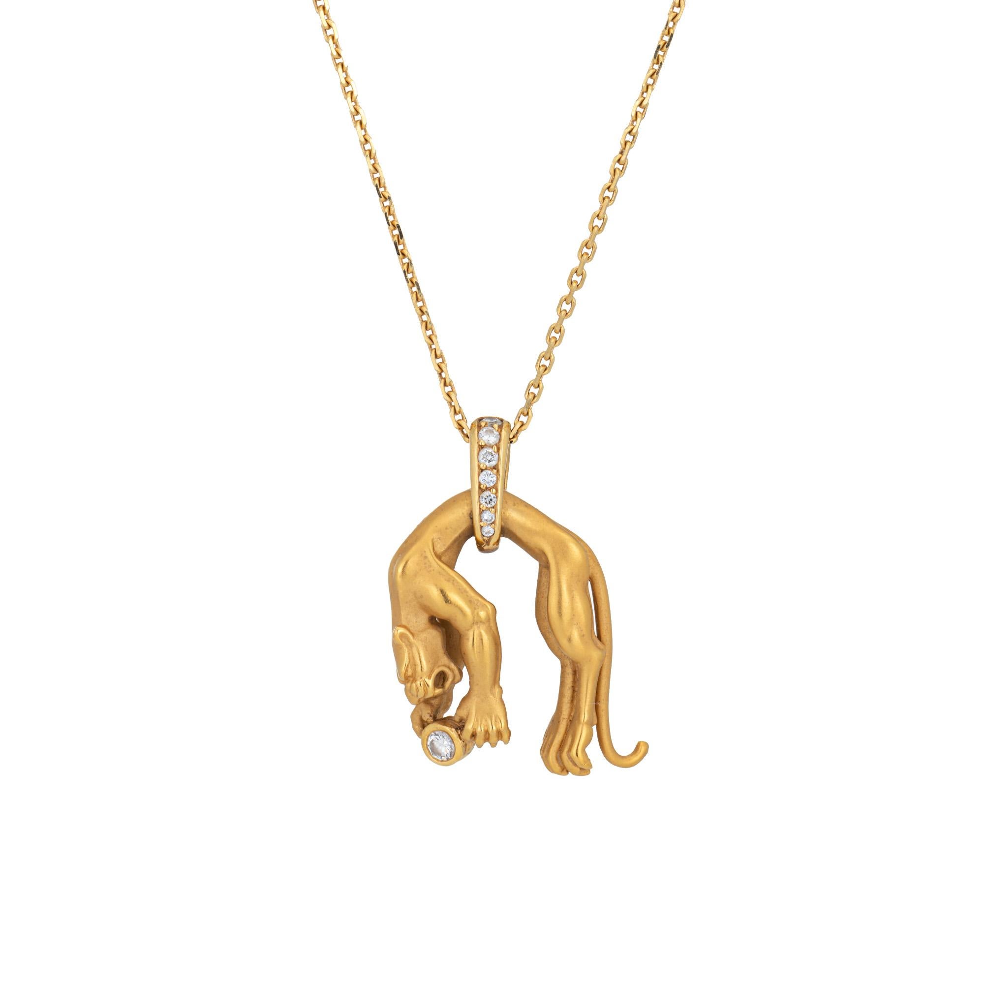 Round Cut Carrera y Carrera Panther Pendant Necklace Diamond Estate 18k Yellow Gold