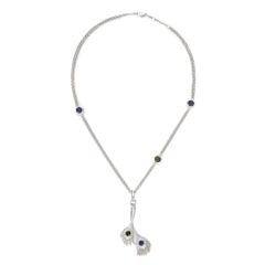 Carrera y Carrera Peacock Necklace 18k White Gold Iolite Tsavorite Garnet 17"