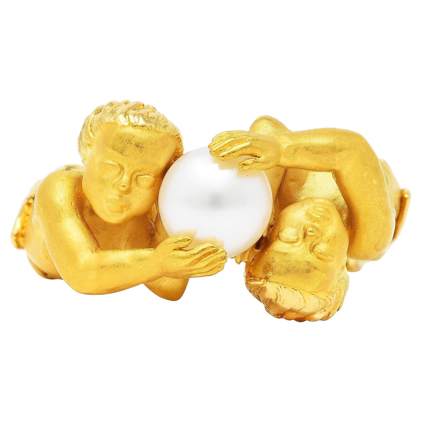 Carrera y Carrera Pearl 18 Karat Yellow Gold Vintage Cherub Ring