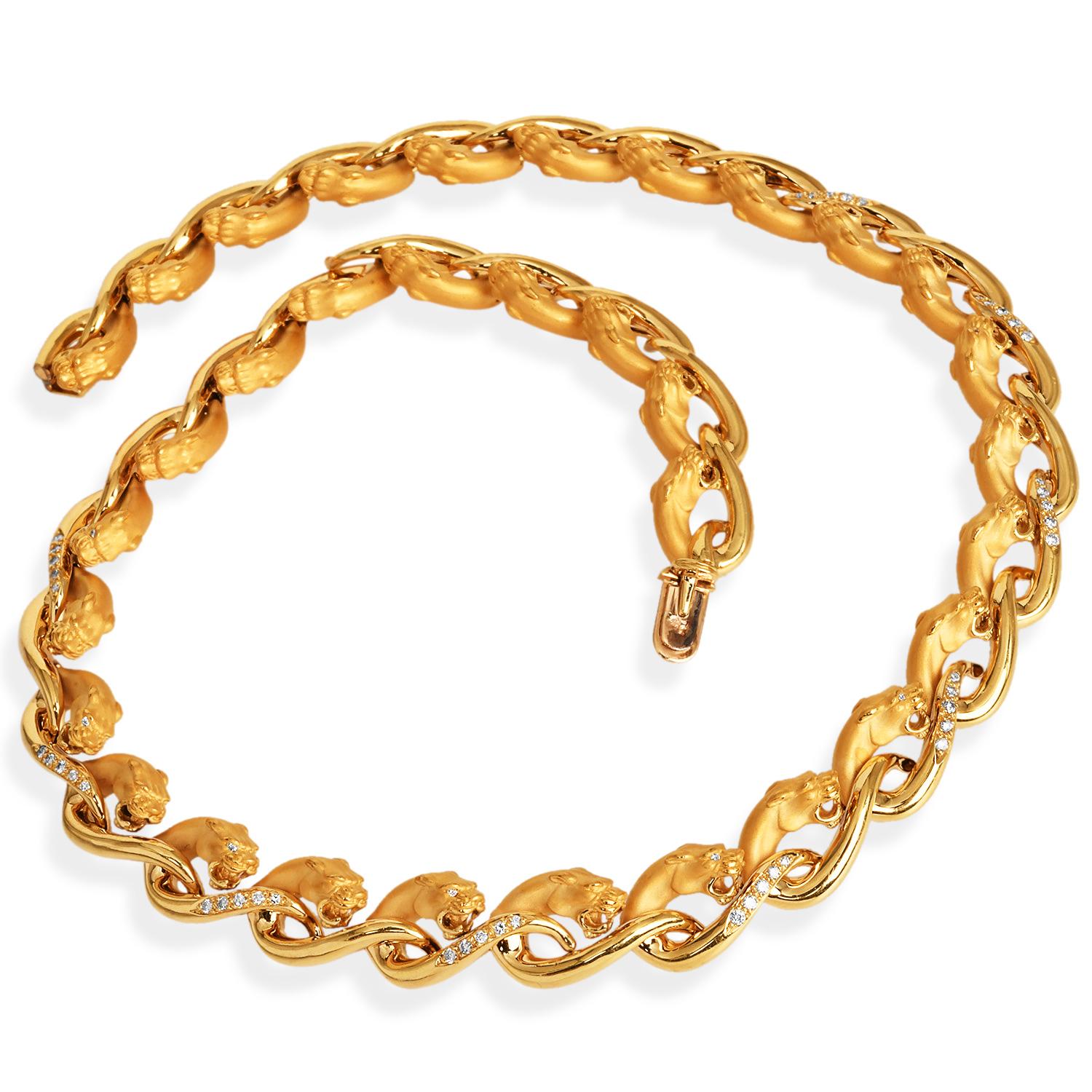 Carrera y Carrera  Collier ras du cou en or jaune 18K avec diamants Phanther Pour femmes en vente