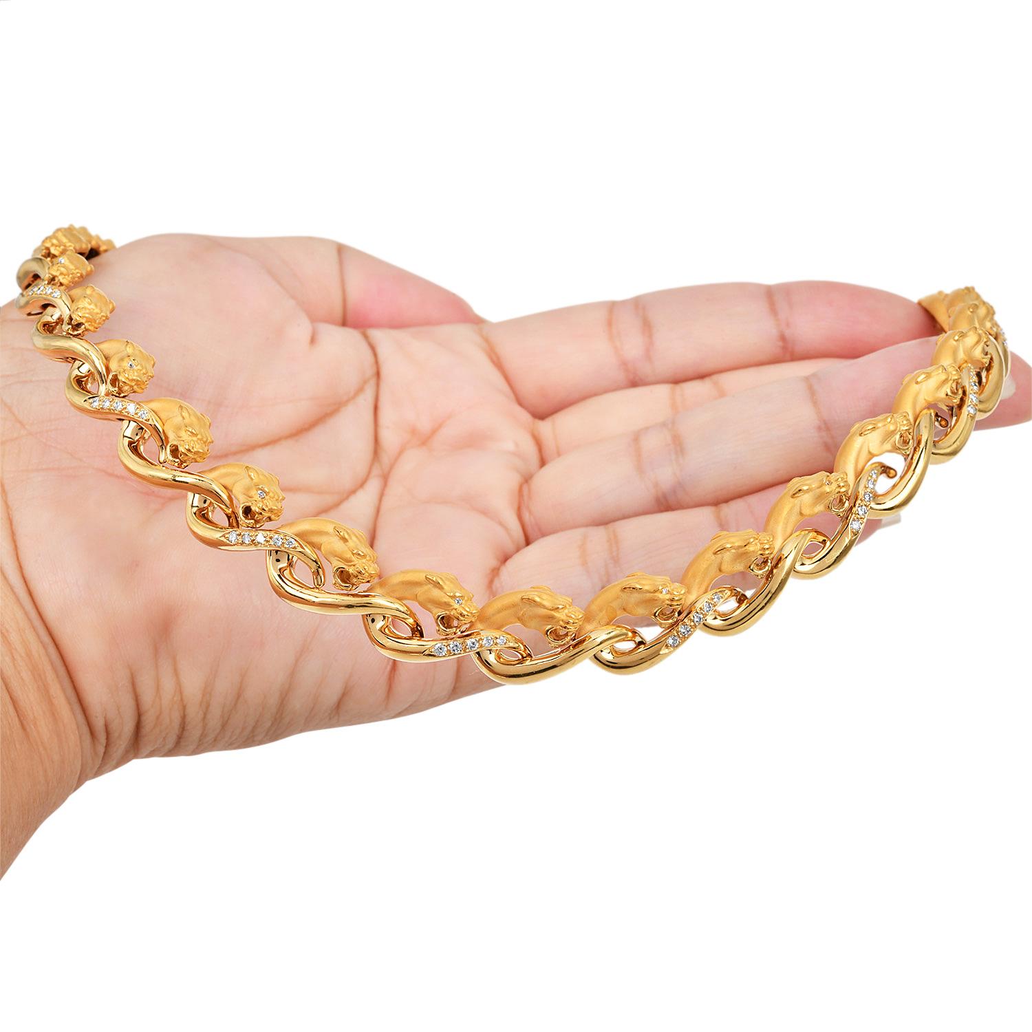 Carrera y Carrera  Collier ras du cou en or jaune 18K avec diamants Phanther en vente 1