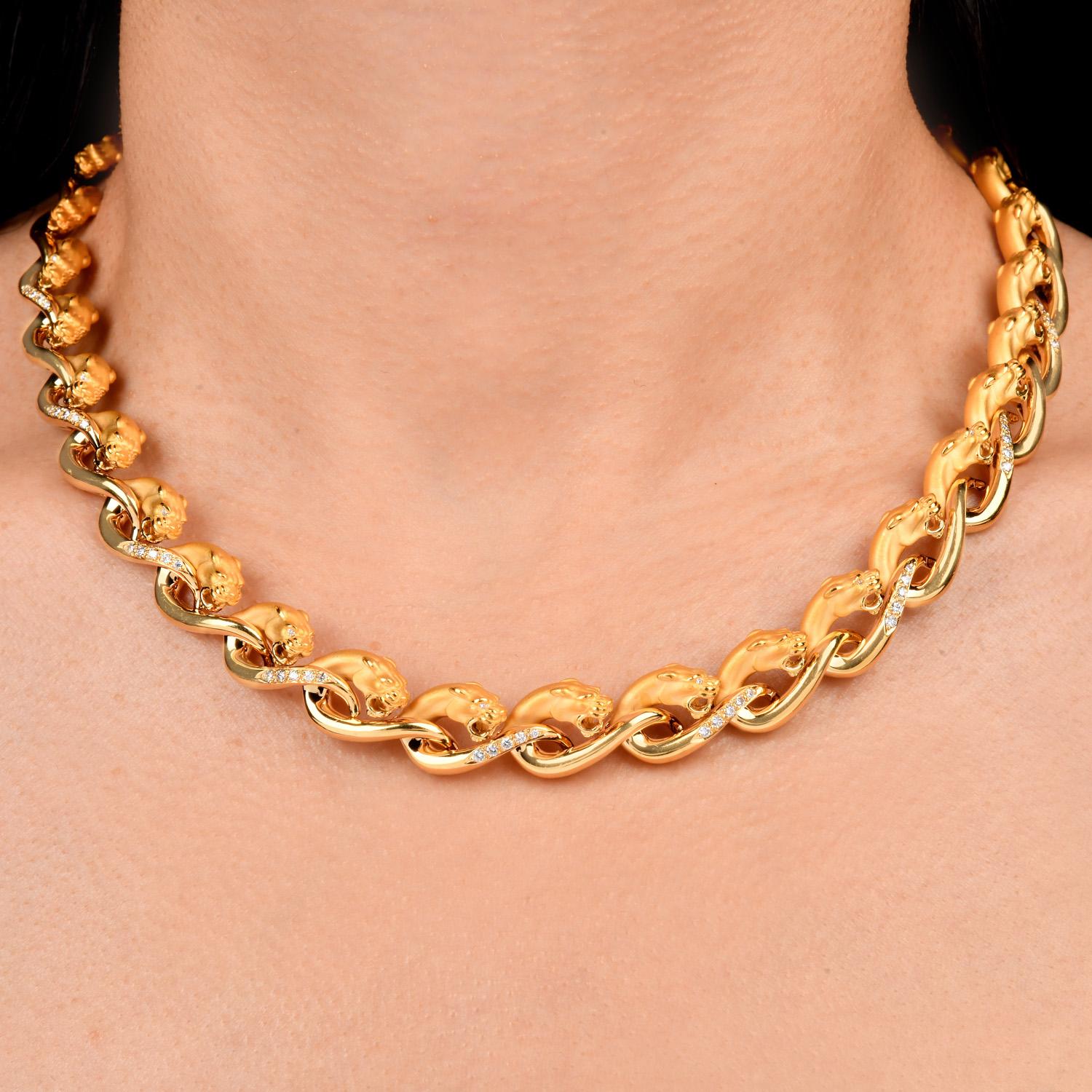Carrera y Carrera  Collier ras du cou en or jaune 18K avec diamants Phanther en vente 3