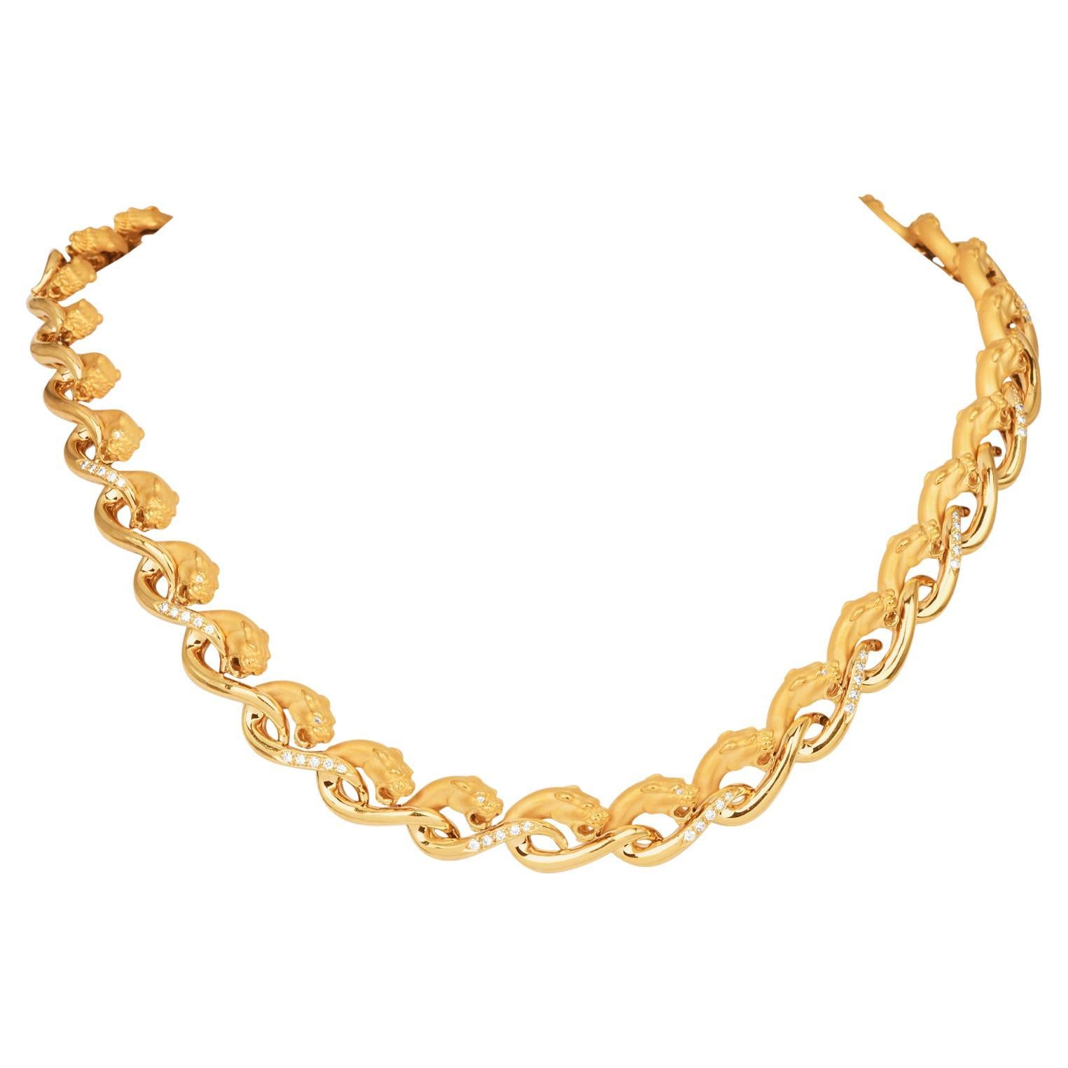 Carrera y Carrera  Collier ras du cou en or jaune 18K avec diamants Phanther