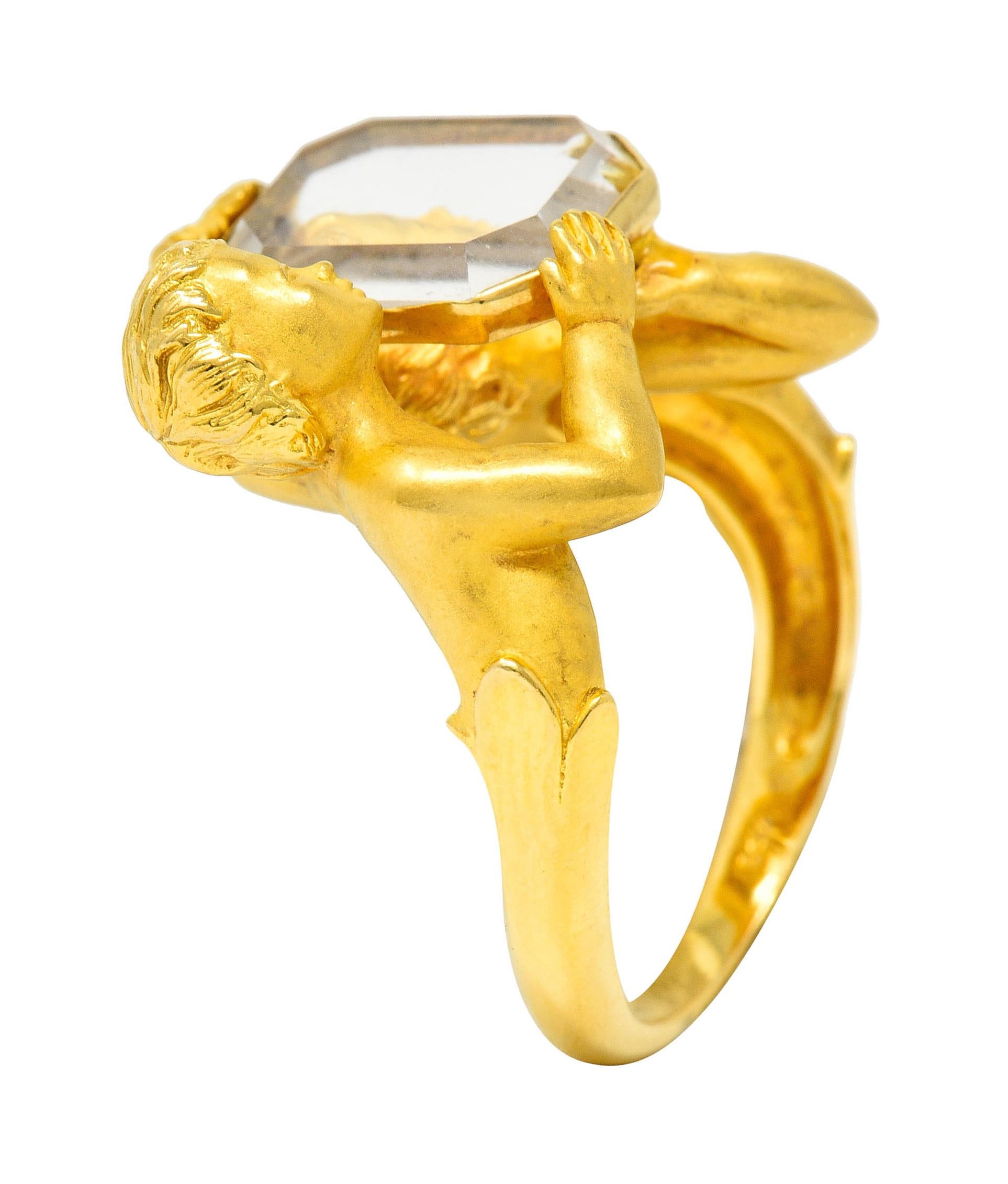 Carrera Y Carrera Rock Crystal 18 Karat Gold Cherubic Ring 3