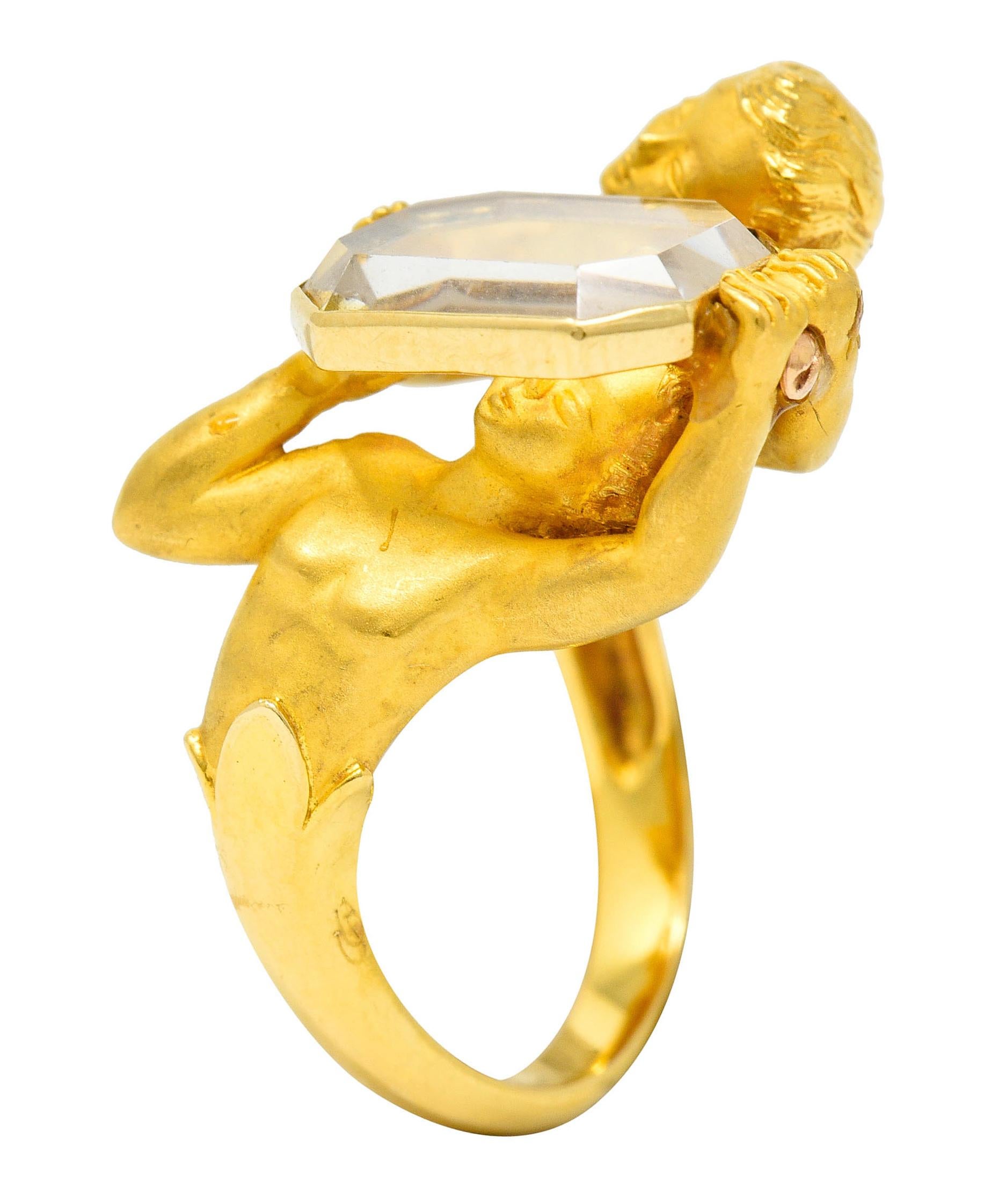 Carrera Y Carrera Rock Crystal 18 Karat Gold Cherubic Ring 4