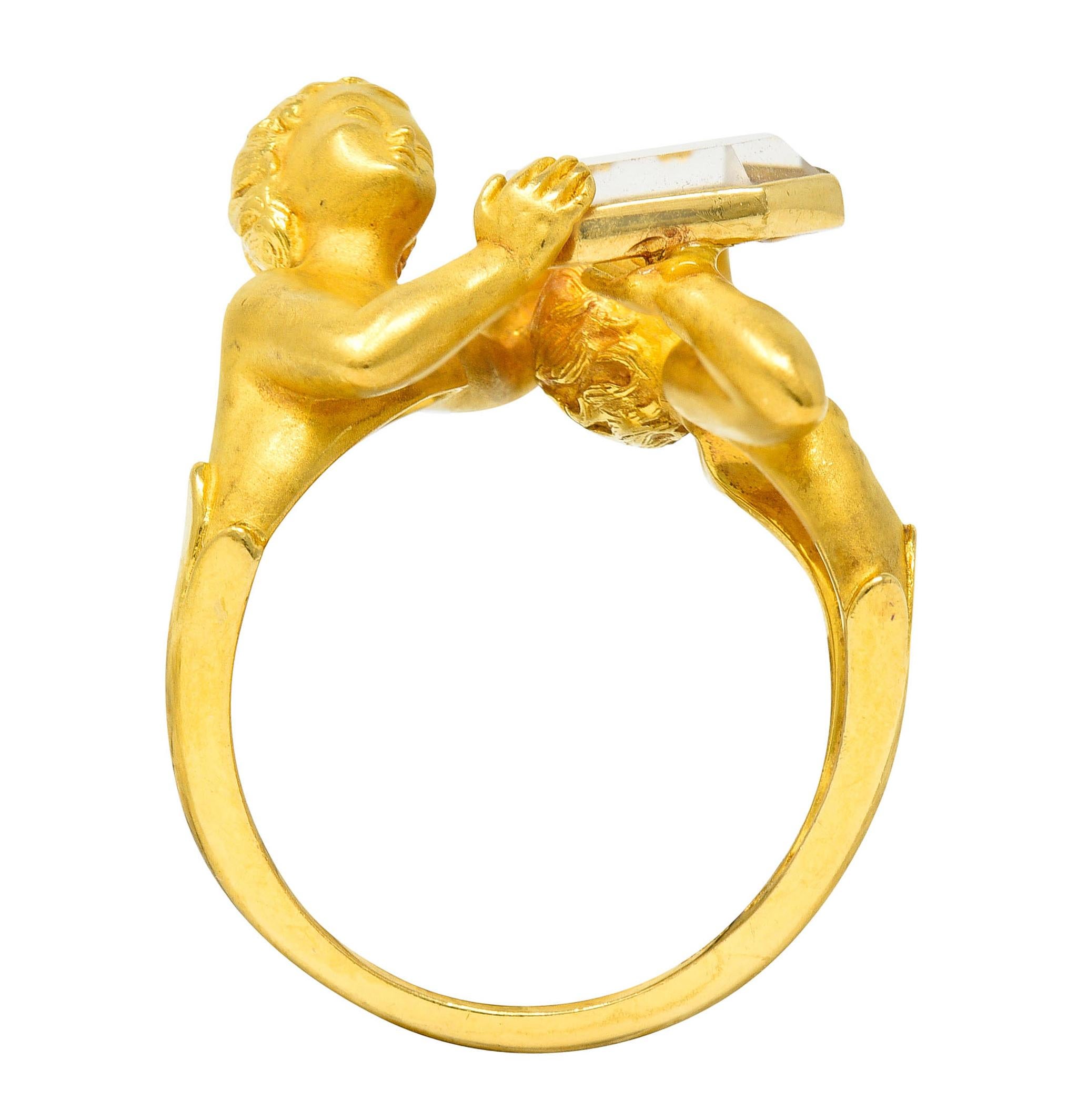 Carrera Y Carrera Rock Crystal 18 Karat Gold Cherubic Ring 2