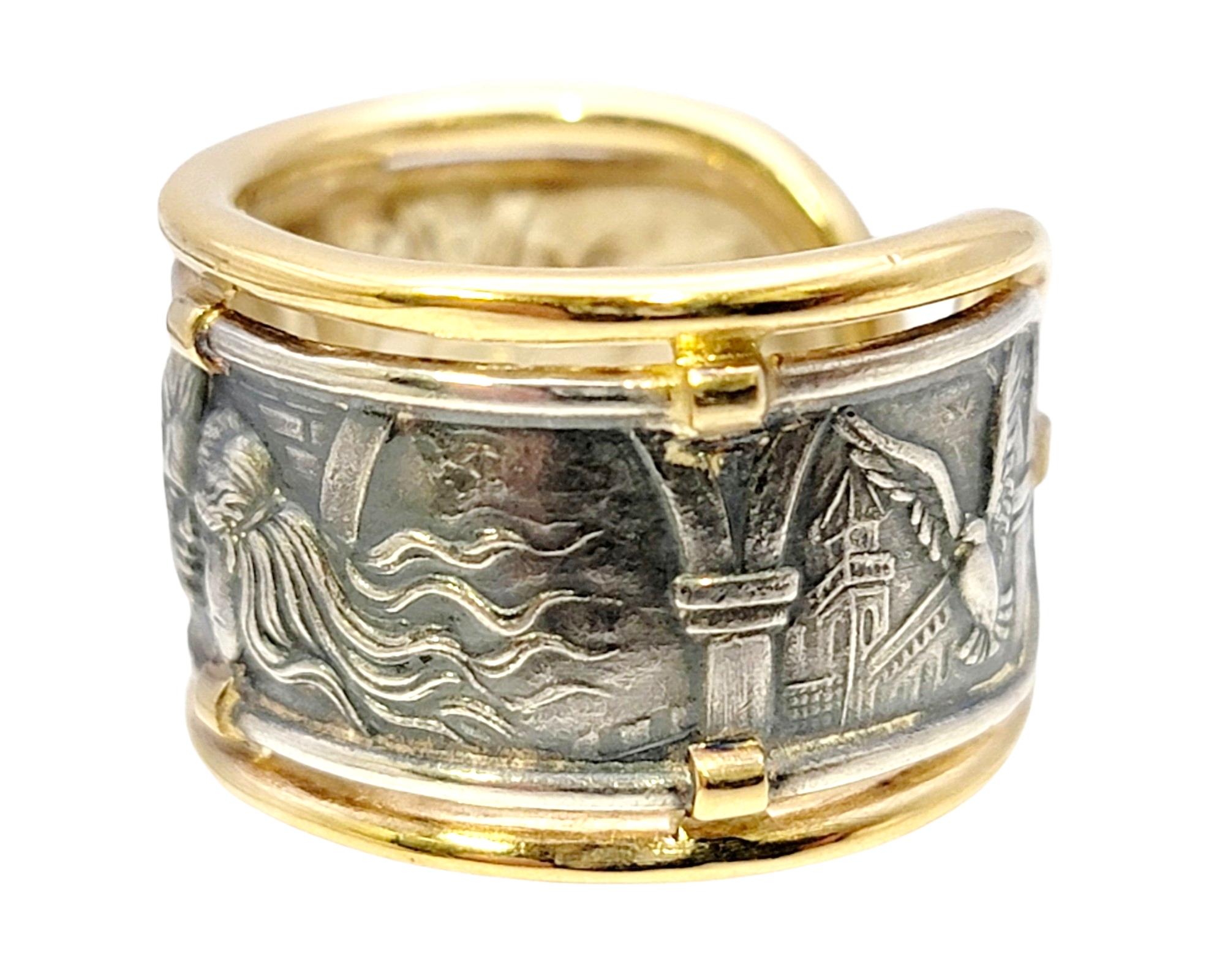 Carrera Y Carrera Romeo & Juliet Band Ring in Sterling Silver and Yellow Gold  In Good Condition In Scottsdale, AZ