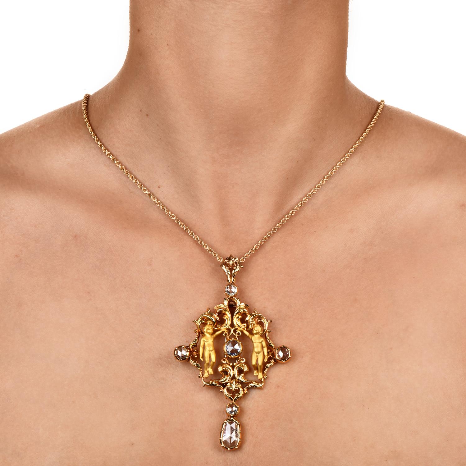 Exquisite highly collectible Carrera Y Carrera, a high display of craftmanship, featuring two twin boys' figurines, representing the Zodiac sign of Gemini.

This one-of-kind Carrera Carrera pendant is Crafted in solid 18K yellow gold with a satin