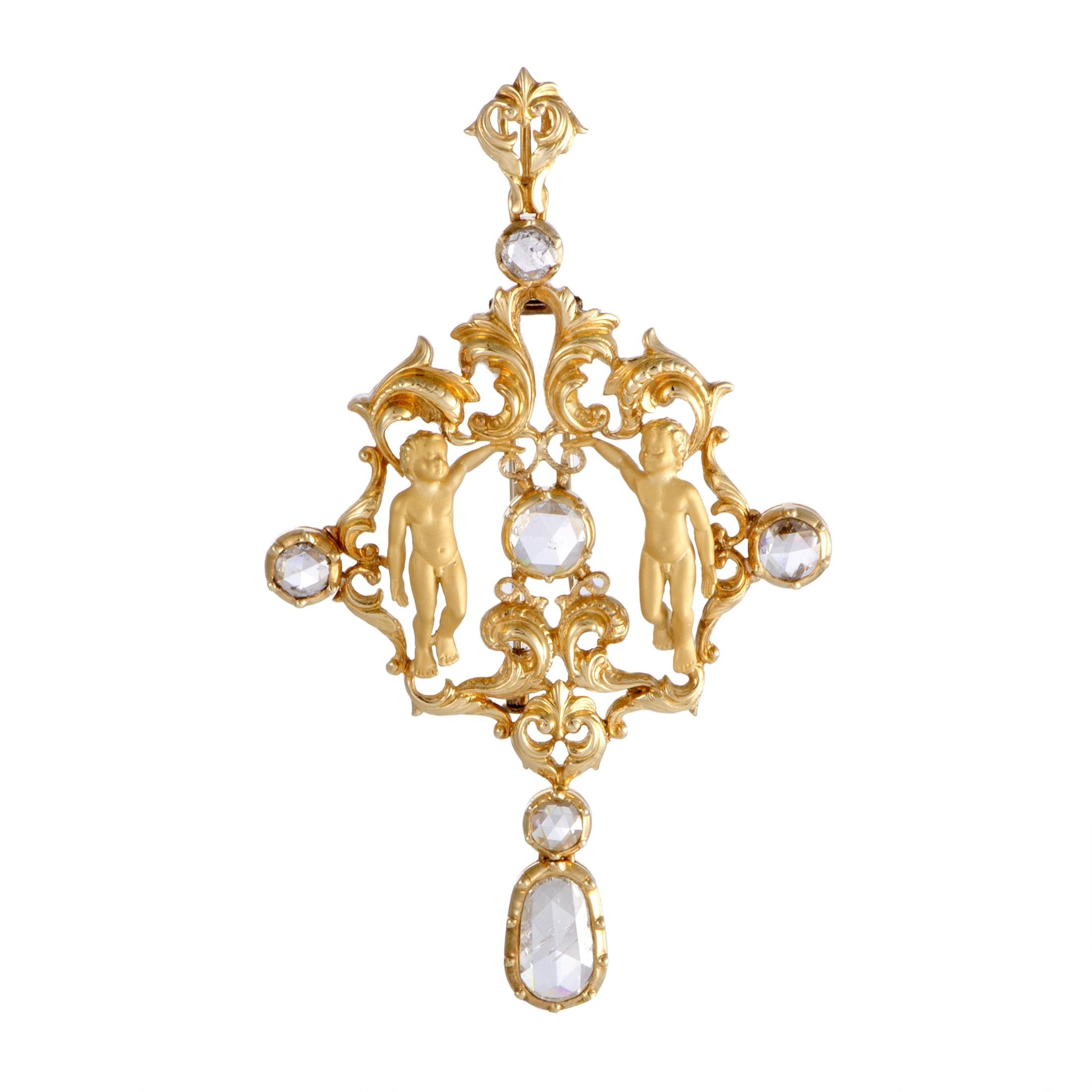 Women's Carrera y Carrera Rose Cut Diamond Yellow Gold Pendant or Brooch