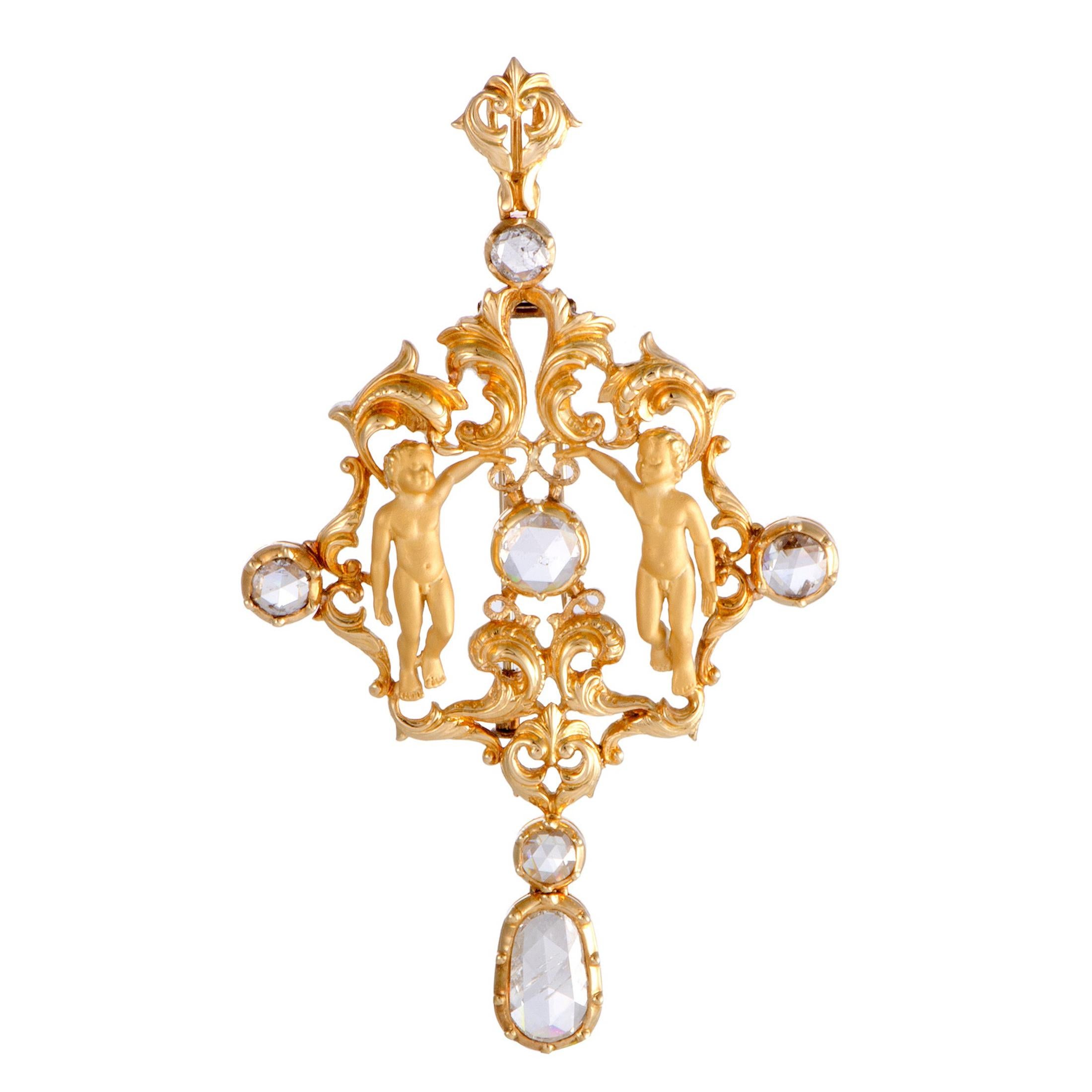 Carrera y Carrera Rose Cut Diamond Yellow Gold Pendant or Brooch