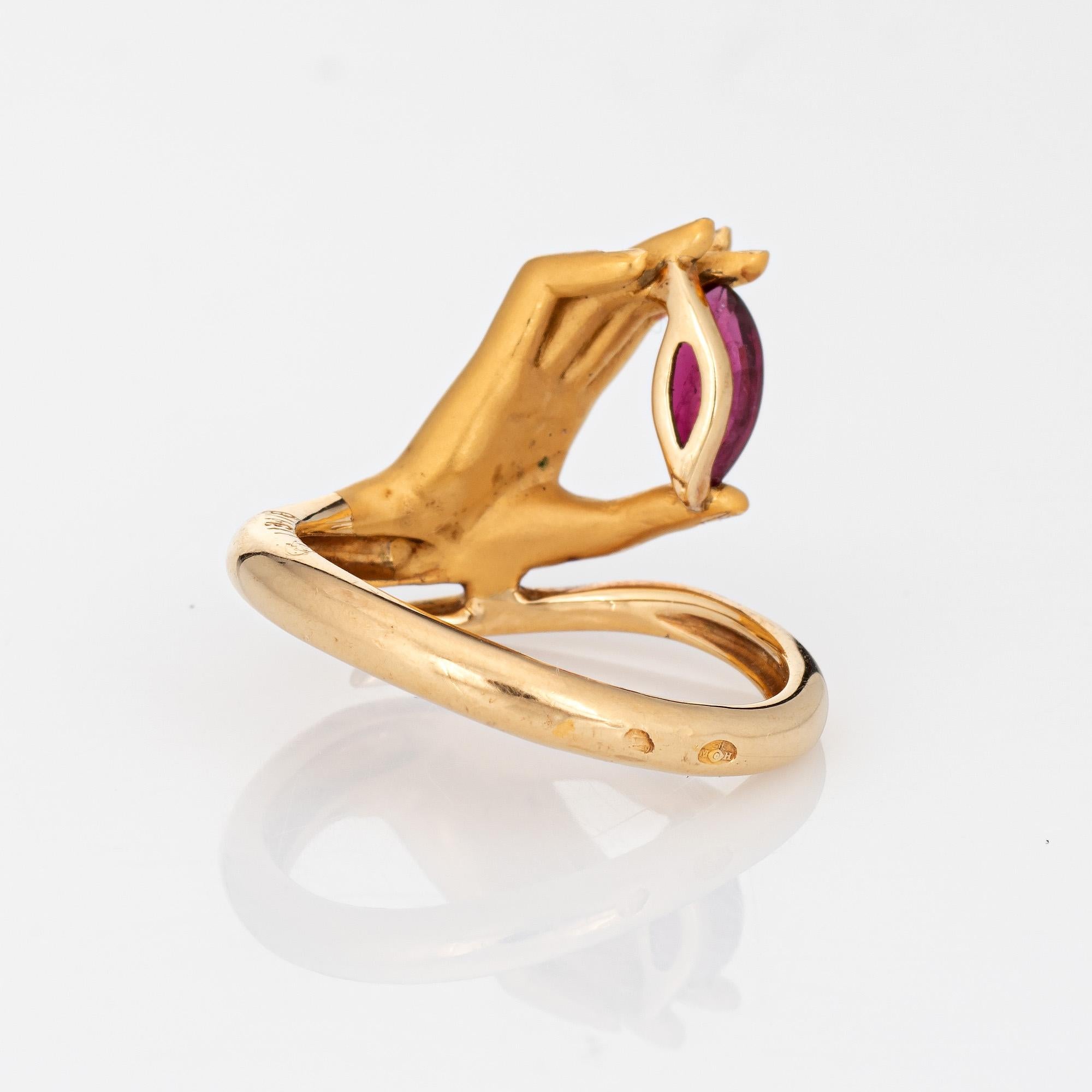 Modern Carrera y Carrera Ruby Hand Ring Estate 18k Yellow Gold Sz 5.5 Signed Jewelry