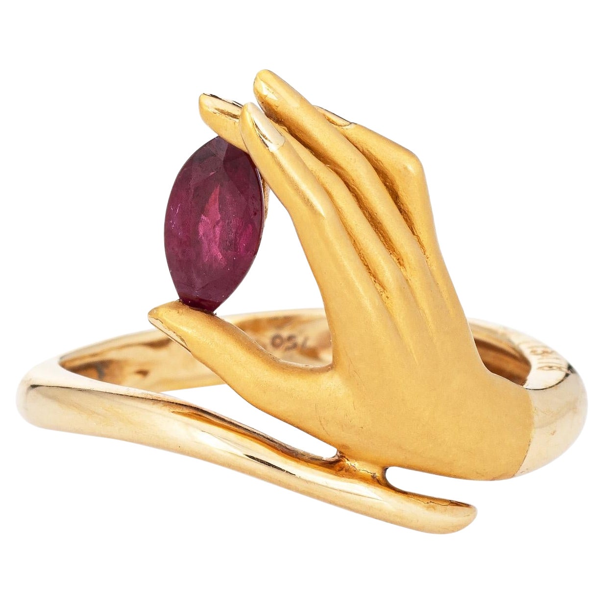 Carrera y Carrera Ruby Hand Ring Estate 18k Yellow Gold Sz 5.5 Signed Jewelry