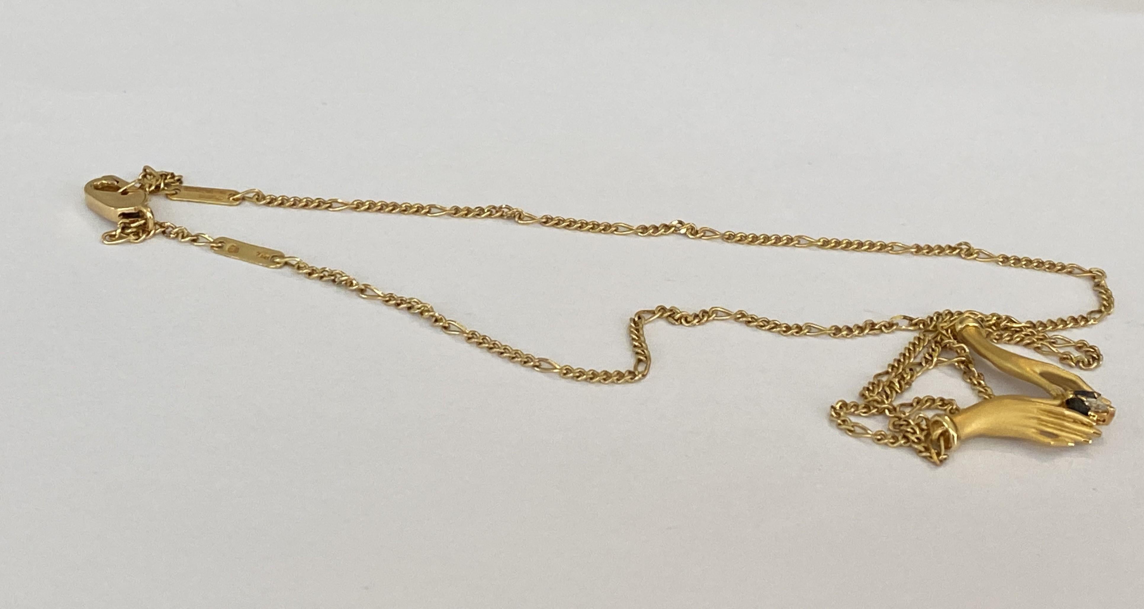 Carrera y Carrera Saphir-Diamant-Anhänger-Halskette mit Handmotiv K18 Gelbgold 6