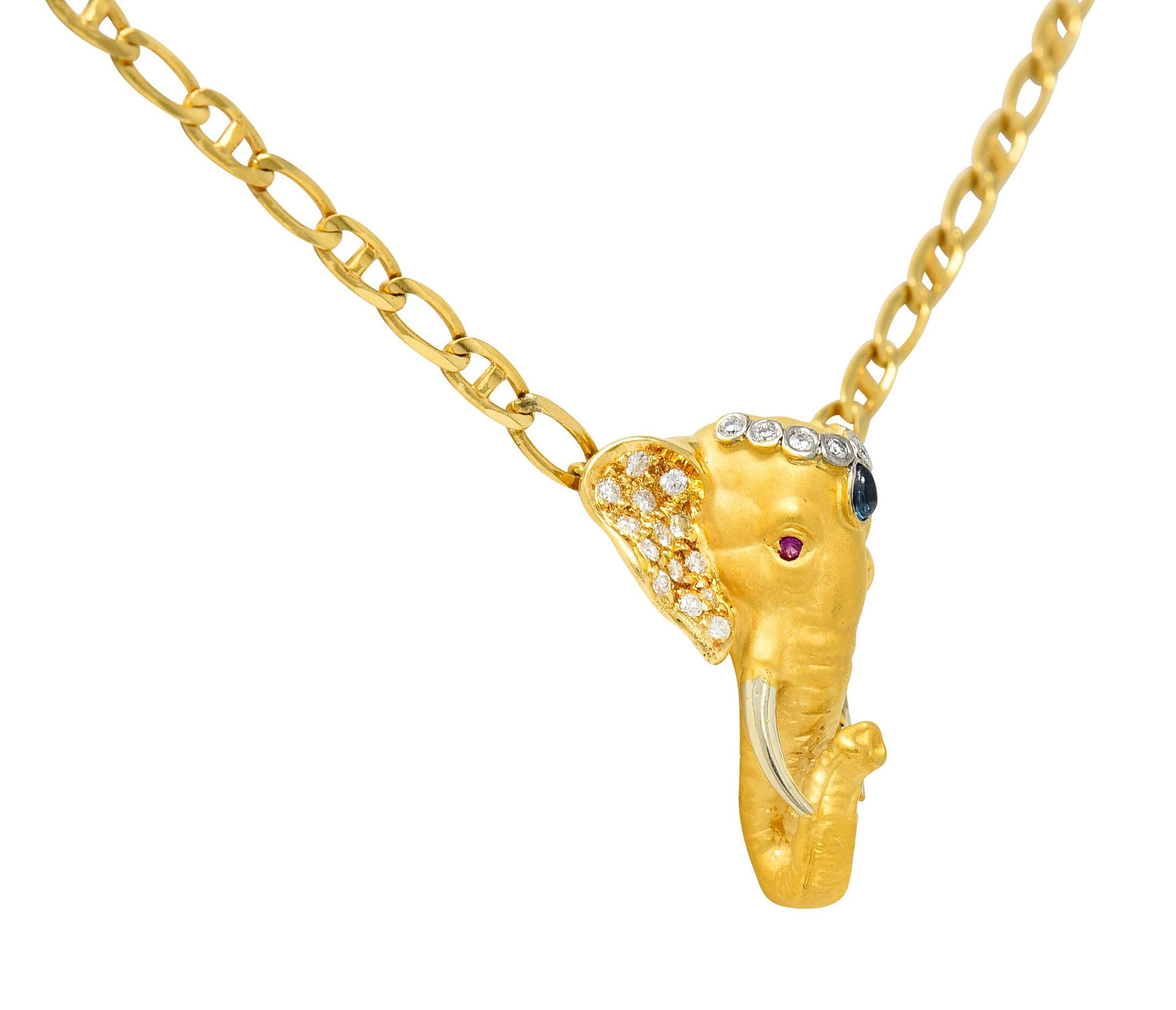 Contemporary Carrera Y Carrera Sapphire Ruby Diamond 18 Karat Yellow Gold Elephante Necklace