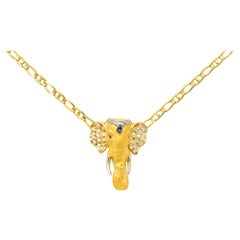 Vintage Carrera Y Carrera Sapphire Ruby Diamond 18 Karat Yellow Gold Elephante Necklace