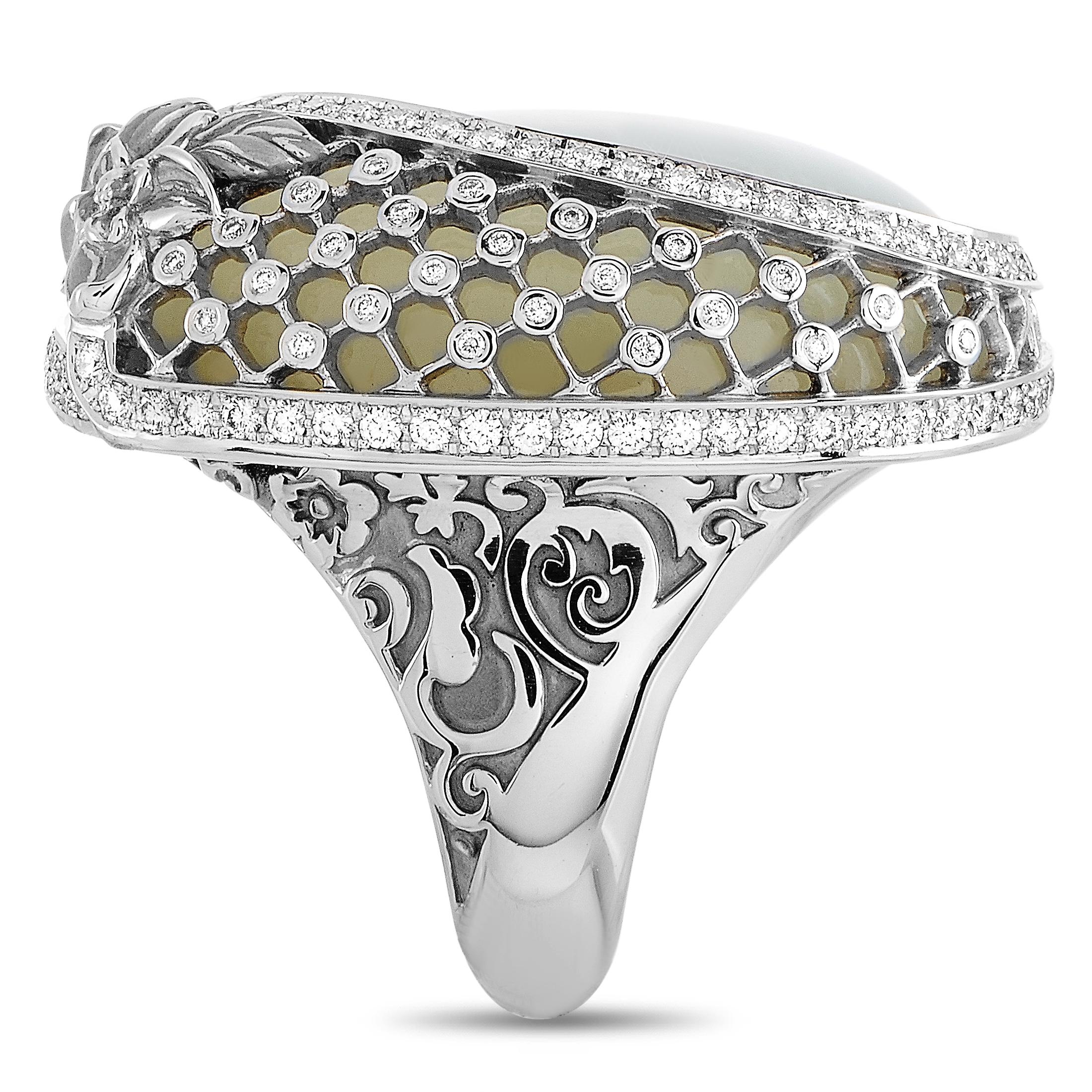 Carrera y Carrera Sierpes Maxi 18K White Gold 1.65 Ct Diamond and Moonstone Ring In New Condition In Southampton, PA