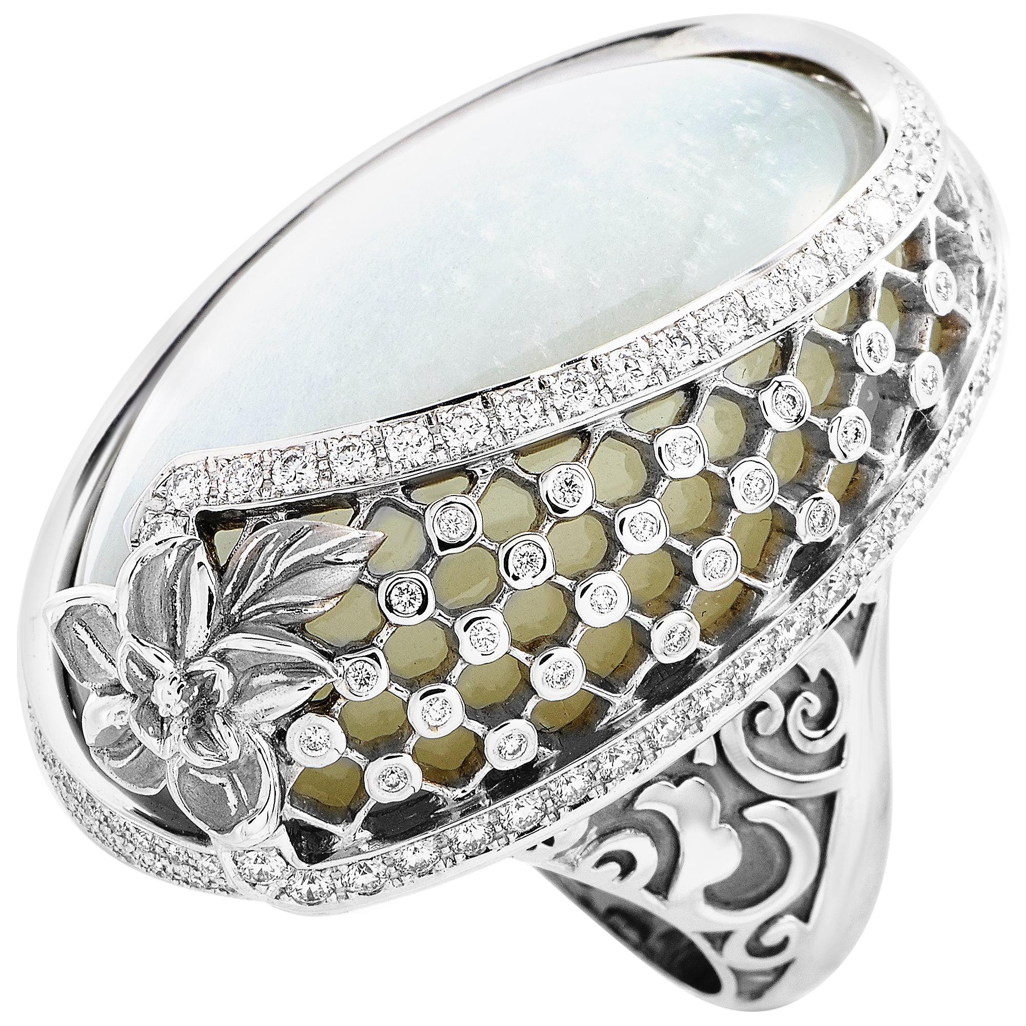 Carrera y Carrera Sierpes Maxi 18K White Gold 1.65 Ct Diamond and Moonstone Ring