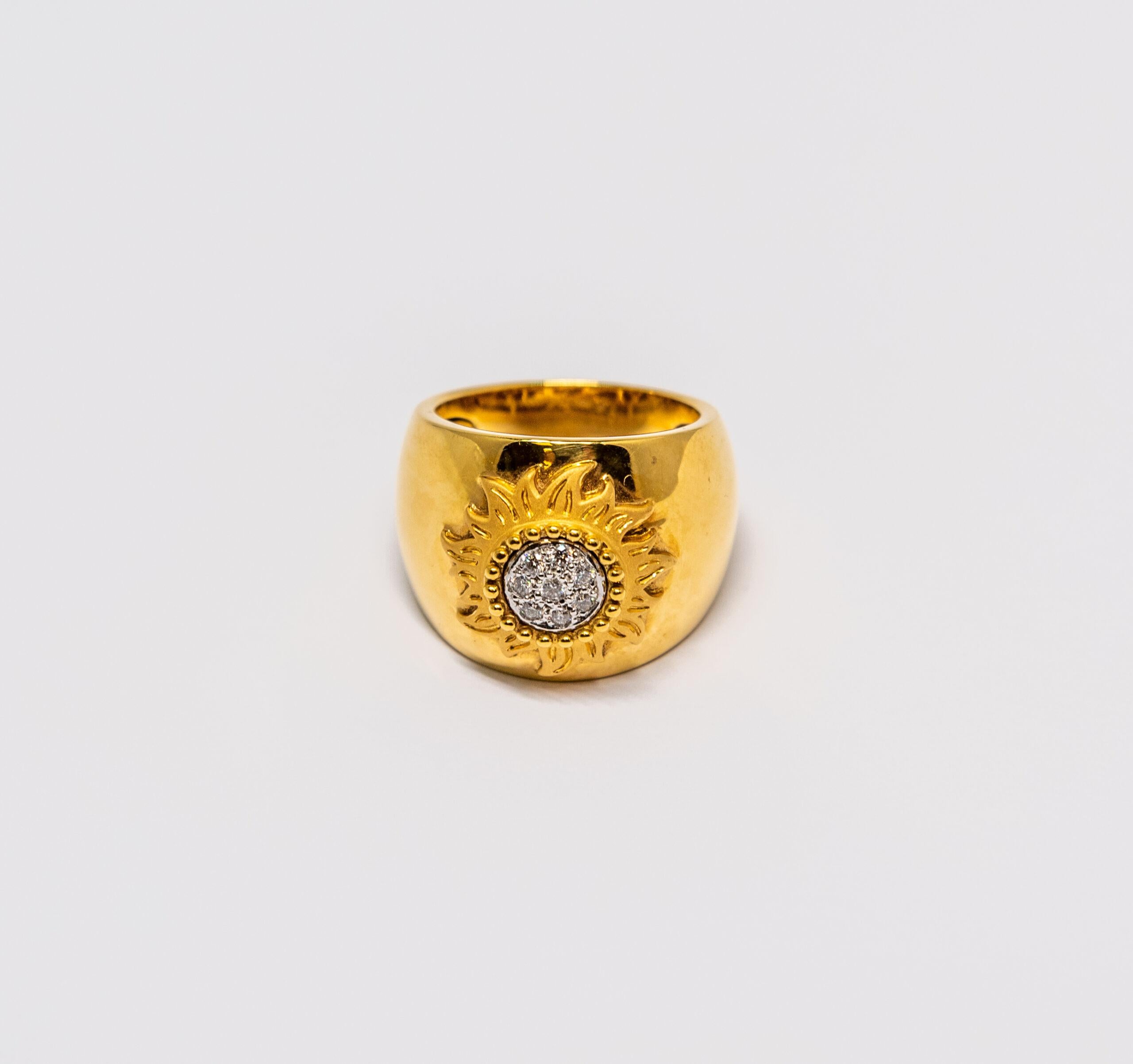 This ring is made of 18K Yellow Gold. It is decorated with floral pattern and set with 8 Diamond (~0.15ct).

Size – 55 (7 US)
