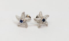 Pendiente Carrera y Carrera Estrella 0,57 Quilates Diamantes y Zafiro Azul Oro Blanco