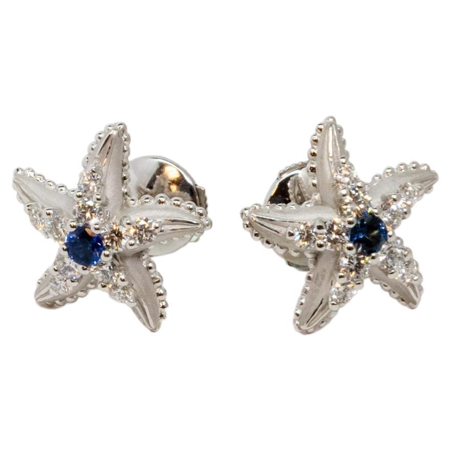 Carrara Y Carrara Star 18k White Gold with Diamonds & Sapphire Earring, 10070466 For Sale