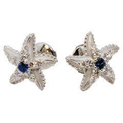 Carrara Y Carrara Star 18k White Gold with Diamonds & Sapphire Earring, 10070466