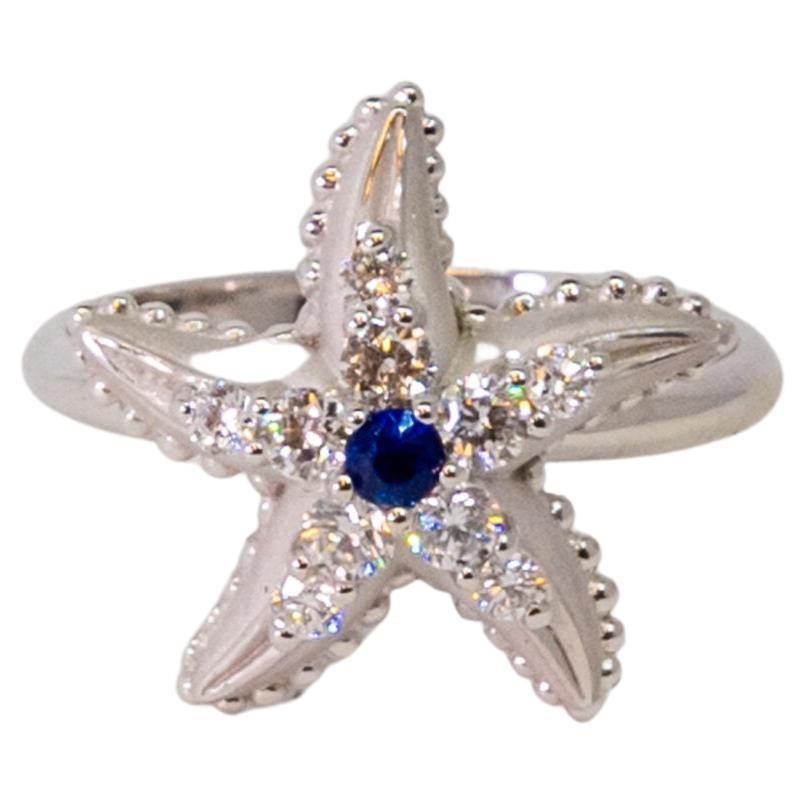 Carrara Y Carrara Starfish 18k White Gold Diamonds and Blue Sapphire Ring