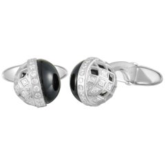 Carrera y Carrera Universo Prisma 18 Karat Gold Diamond and Onyx Ball Cufflinks