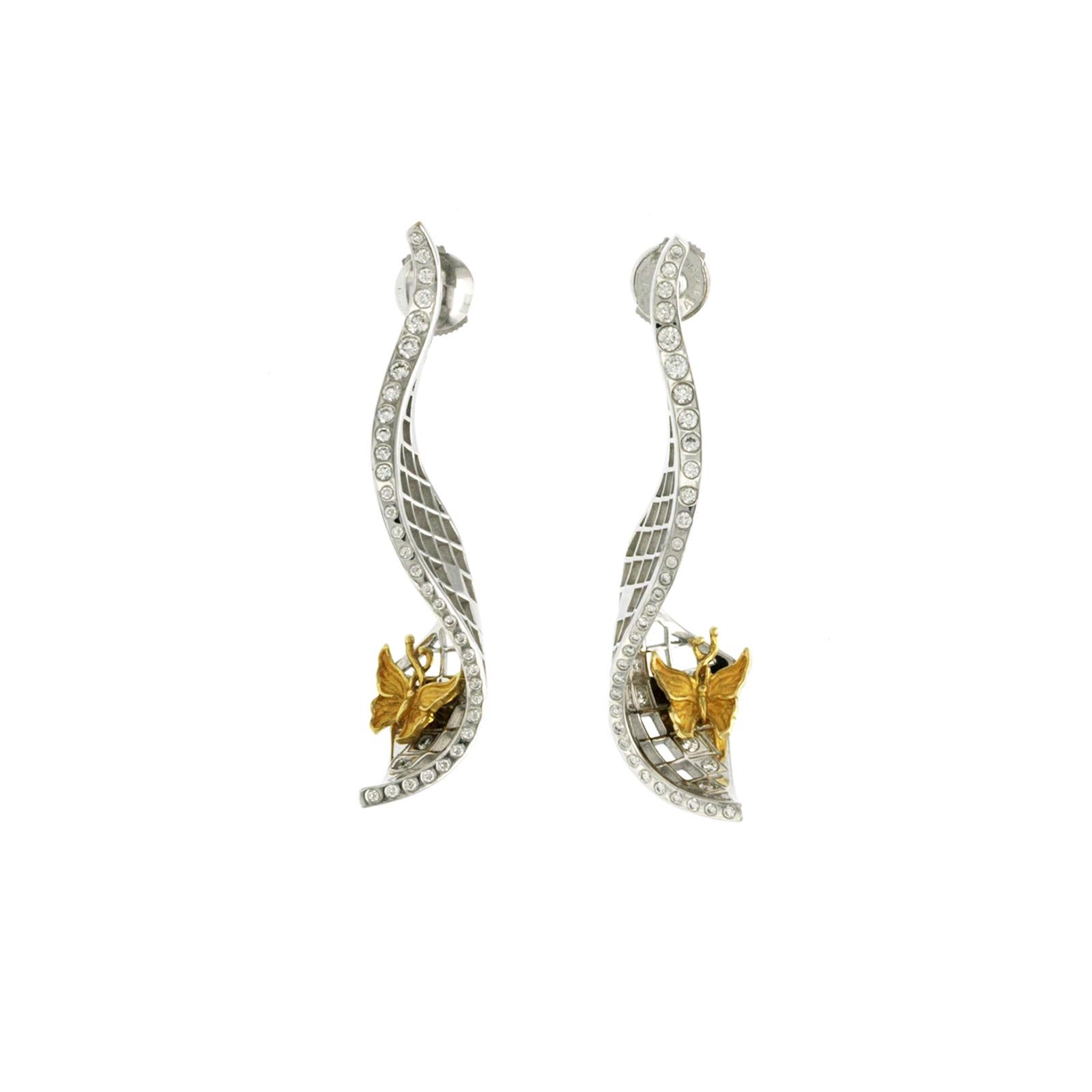 Carrera y Carrera Universo Prisma 18k White & Yellow Gold Diamonds Earrings For Sale