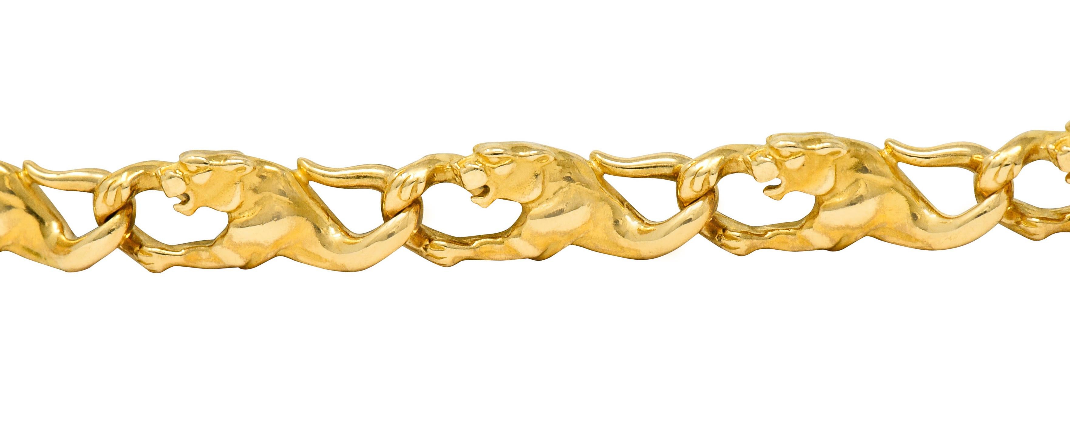 Carrera Y Carrera Vintage 18 Karat Yellow Gold Panther Link Bracelet In Excellent Condition In Philadelphia, PA