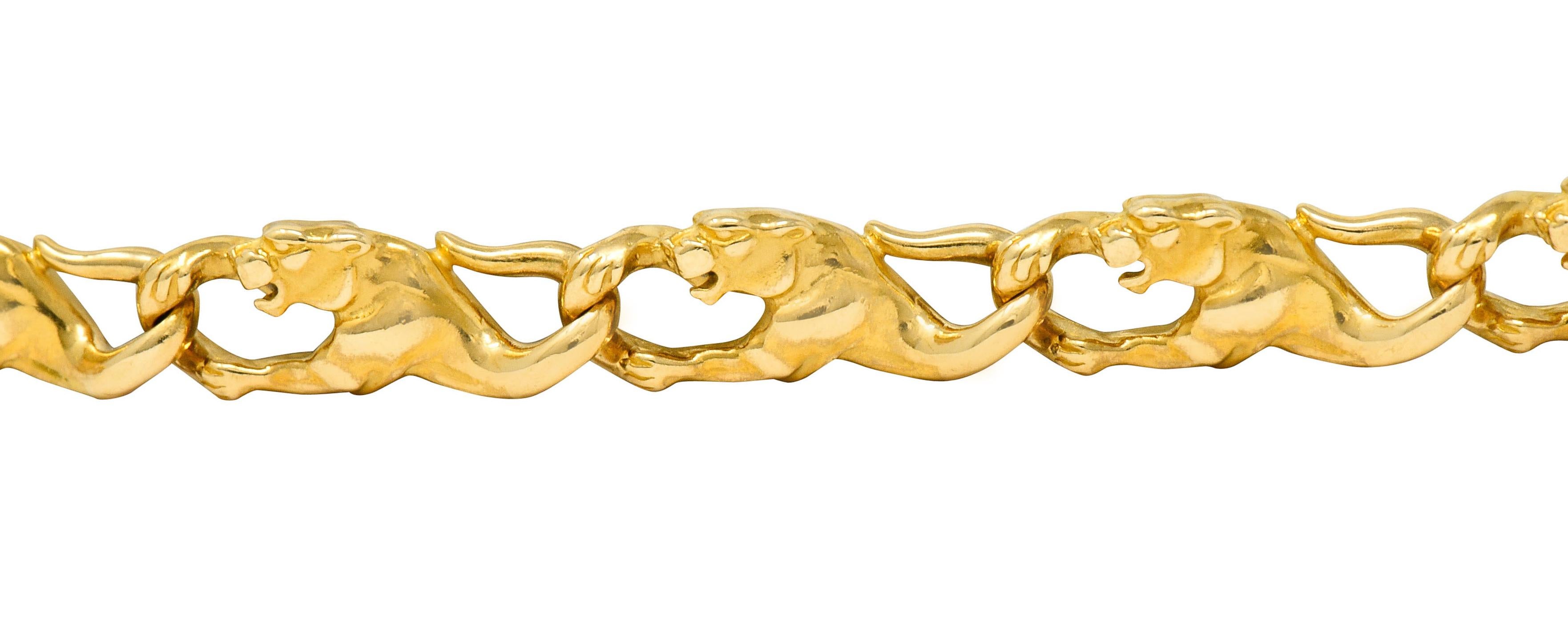 Carrera Y Carrera Vintage 18 Karat Gelbgold Panther-Gliederarmband im Zustand „Hervorragend“ in Philadelphia, PA