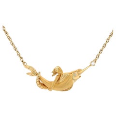Carrera Y Carrera Vintage 22 Karat Gold Mermaid & Swordfish Bar Necklace