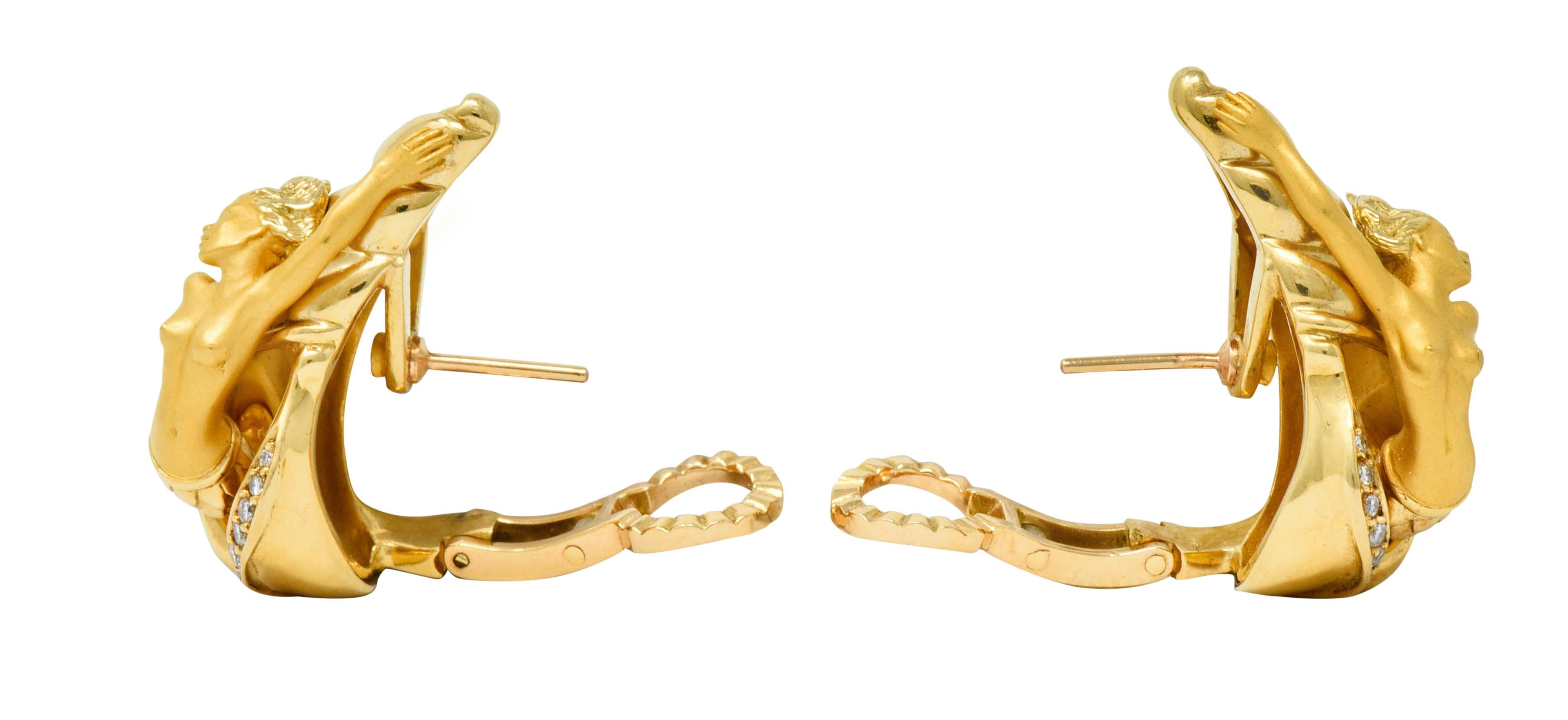 Contemporary Carrera Y Carrera Vintage Diamond 18 Karat Yellow Gold Mermaid Earrings