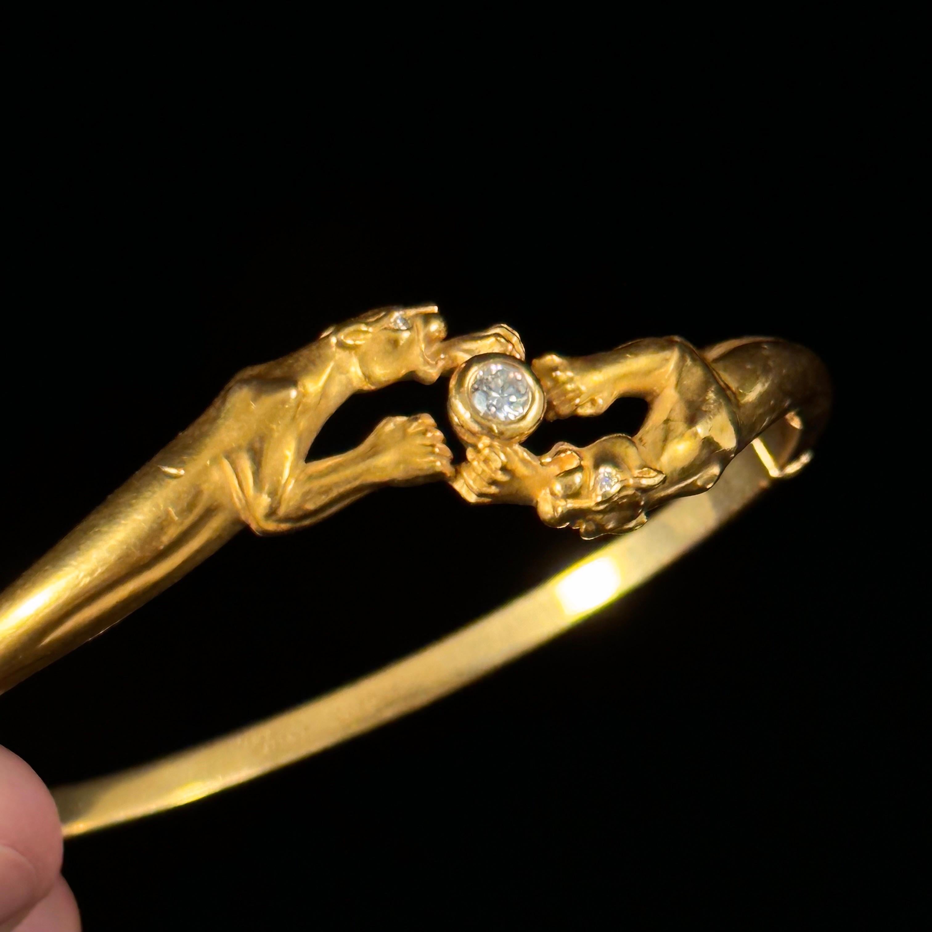 Carrera y Carrera Vintage Double Panther Diamond Bangle Bracelet 18K Yellow Gold 5